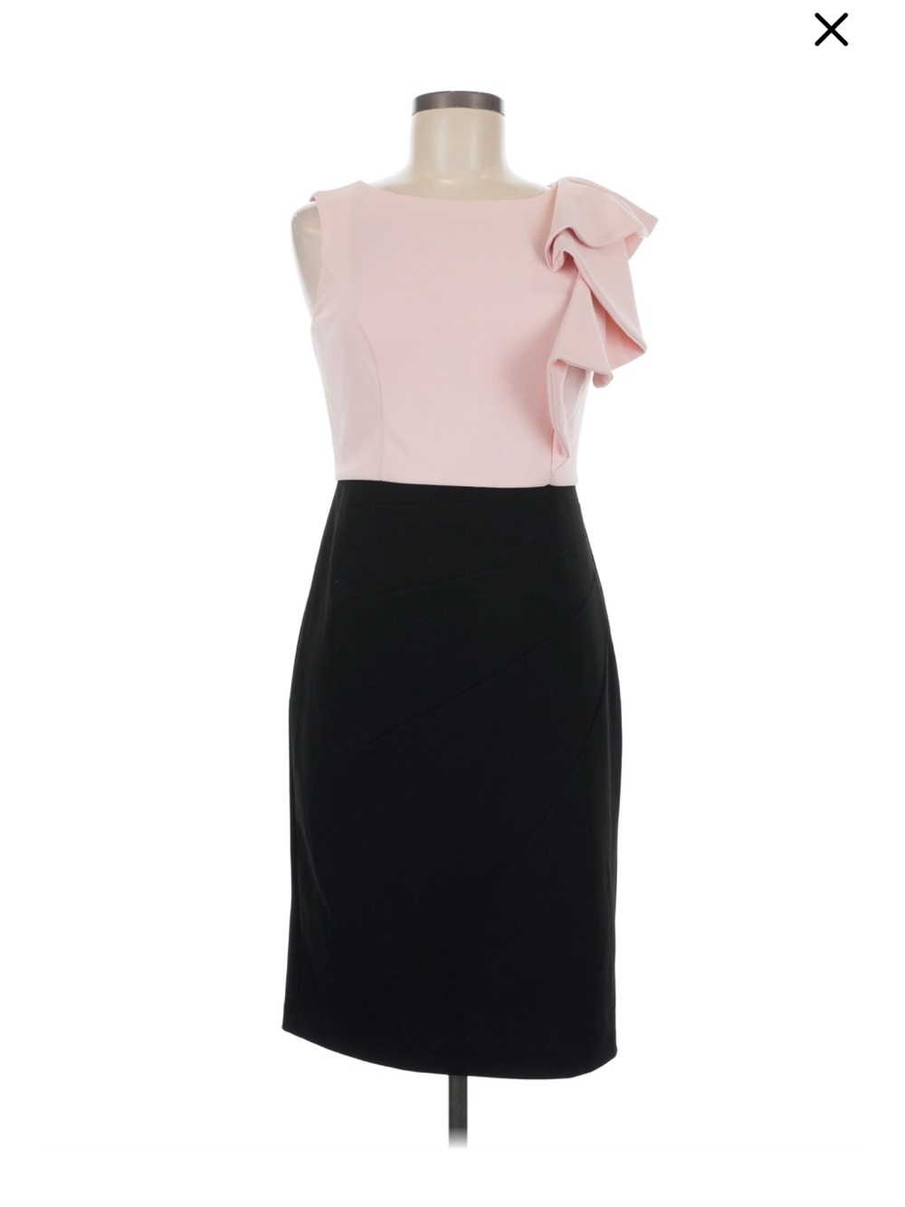 DKNY One-Shoulder Pink and Black Ruffle Sheath Dress